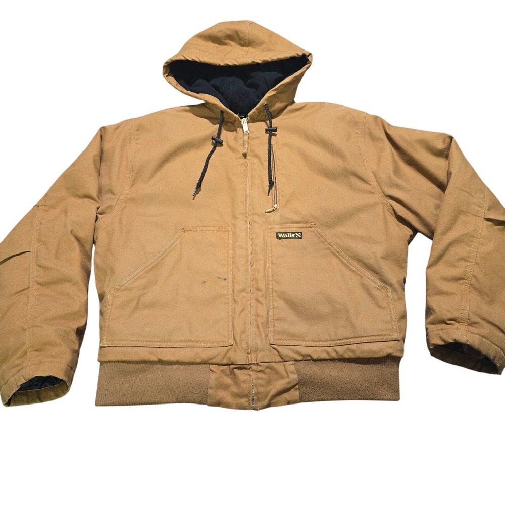 Walls Workwear Jacket Mens Medium Brown Duck Canvas Quilted Hooded YJ964PC9